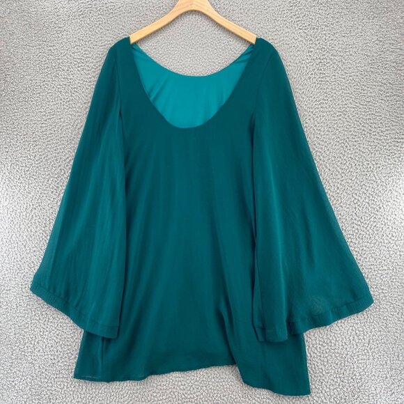 Show Me Your Mumu Dress Women Small Green Trapeze Long Flare Sleeve Off Shoulder - Picture 3 of 9